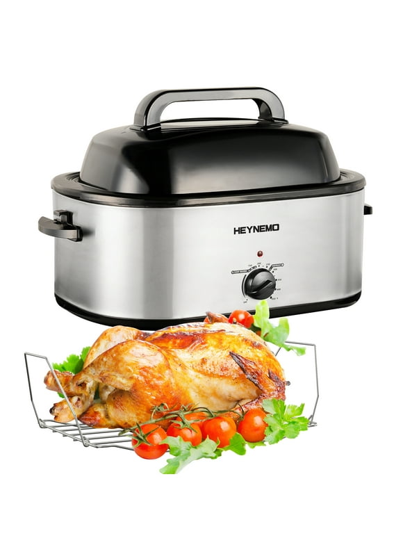 Superjoe 24 Quart Roaster Oven with Self-Basting Lid Electric Turkey Roaster Oven with Removable Pan, Stainless Steel, Sliver