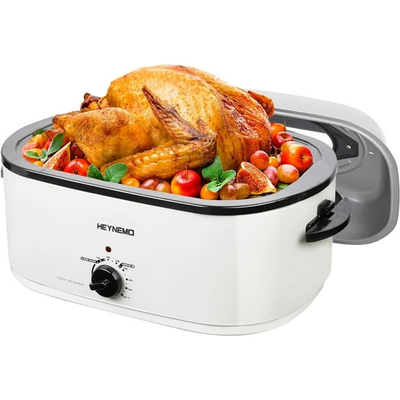 Superjoe 24QT Electric Stainless Steel Turkey Roaster Oven, Self-Basting Lid Removable Insert Pot , White