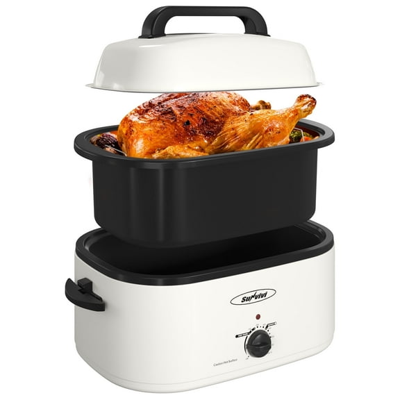 Superjoe 26 QT Electric Roaster Oven with Self-Basting Lid, Removable Pan, and Cool-Touch Handles, White