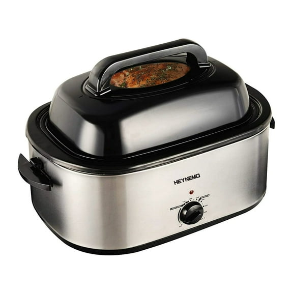 Superjoe 26 Quart Electric Turkey Roaster Oven with Self-Basting Lid, Stainless Steel, Silver