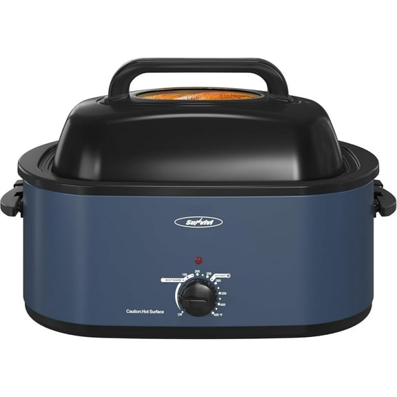 Superjoe 26 Quart Electric Roaster Oven with Self-Basting Lid, Turkey Roaster Oven Buffet with Removable Pan, Cool-Touch Handles, Blue
