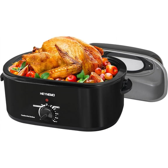 Superjoe 26 Quart Roaster Oven with Self-Basting Lid, Electric Turkey Roaster with Thaw & Warm Function, Adjustable Temperature Roaster With Removable Pan & Rack, Stainless Steel, Black