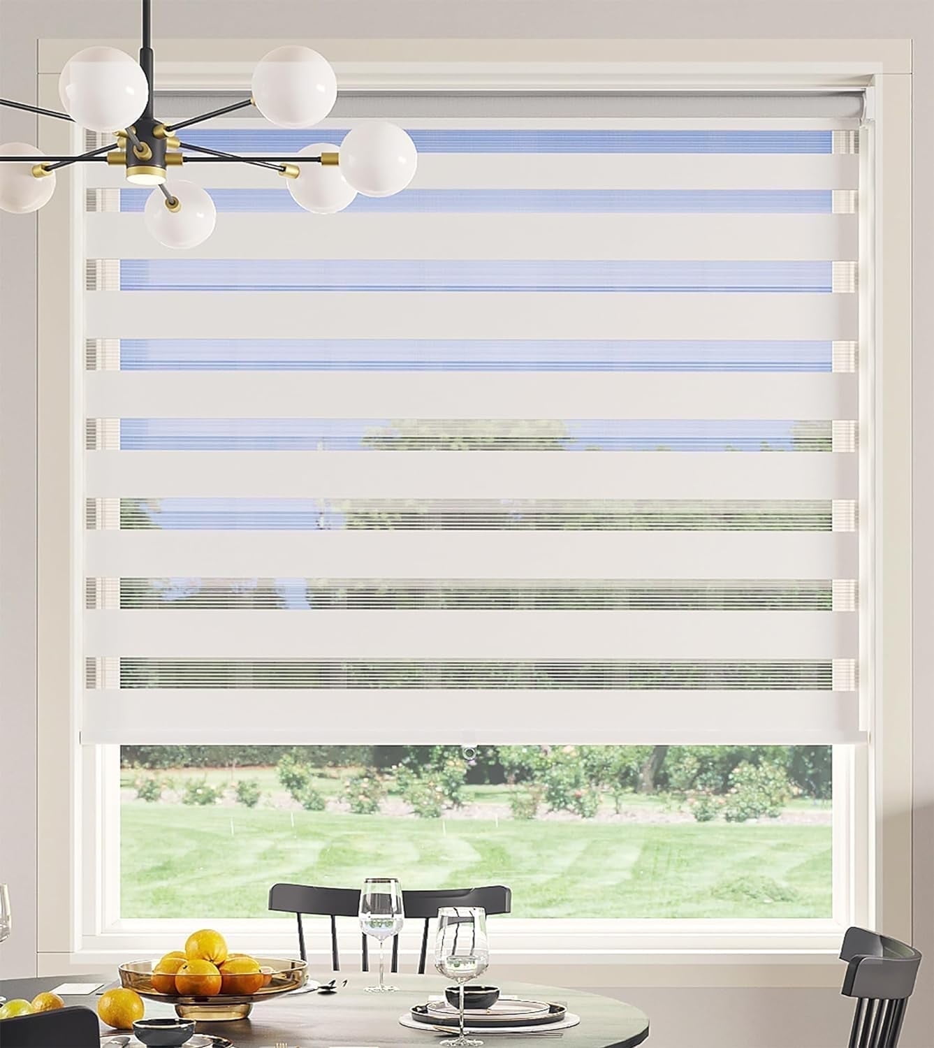 Superjoe 33"W X 72"H Dual Layer Zebra Roller Shades Cordless Blinds for Windows, Sheer or Privacy, White