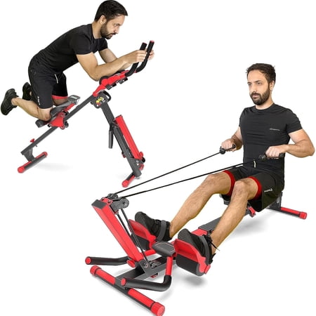 Superjoe 4 in 1 Rowing Machine with Adjustable Resistance Bands, Multifunction Rower Abdominal Fitness Equipment, Full Body Workout Machine for Home Gym