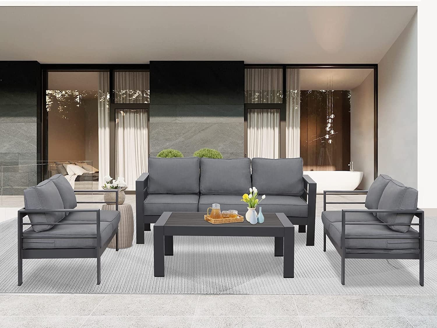 Walmart discount codes: Superjoe 4-Piece Outdoor Furniture Set, Aluminum Patio Set with Table & 5-Inch Cushions, Gray