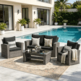 thumbnail image 1 of Superjoe 4-Piece Outdoor Patio Furniture Sets, Wicker Rattan Conversation Set, Gray Rattan Black Cushion, 1 of 11