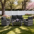 thumbnail image 1 of Superjoe 4-Piece Outdoor Patio Furniture Sets, Wicker Rattan Conversation Set, Gray Rattan Black Cushion, 1 of 10