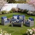 thumbnail image 1 of Heynemo 4 Pcs Outdoor Patio Furniture Sets, Wicker Rattan Conversation Set, Gray Rattan Blue Cushion, 1 of 9
