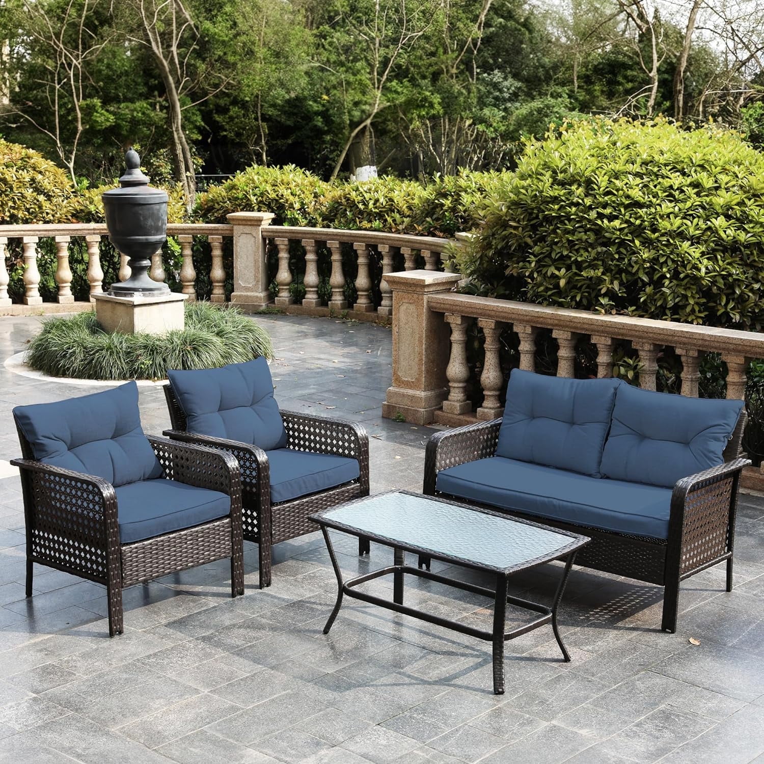 Superjoe 4 Pieces Patio Furniture Set, Outdoor Rattan Chair Wicker ...