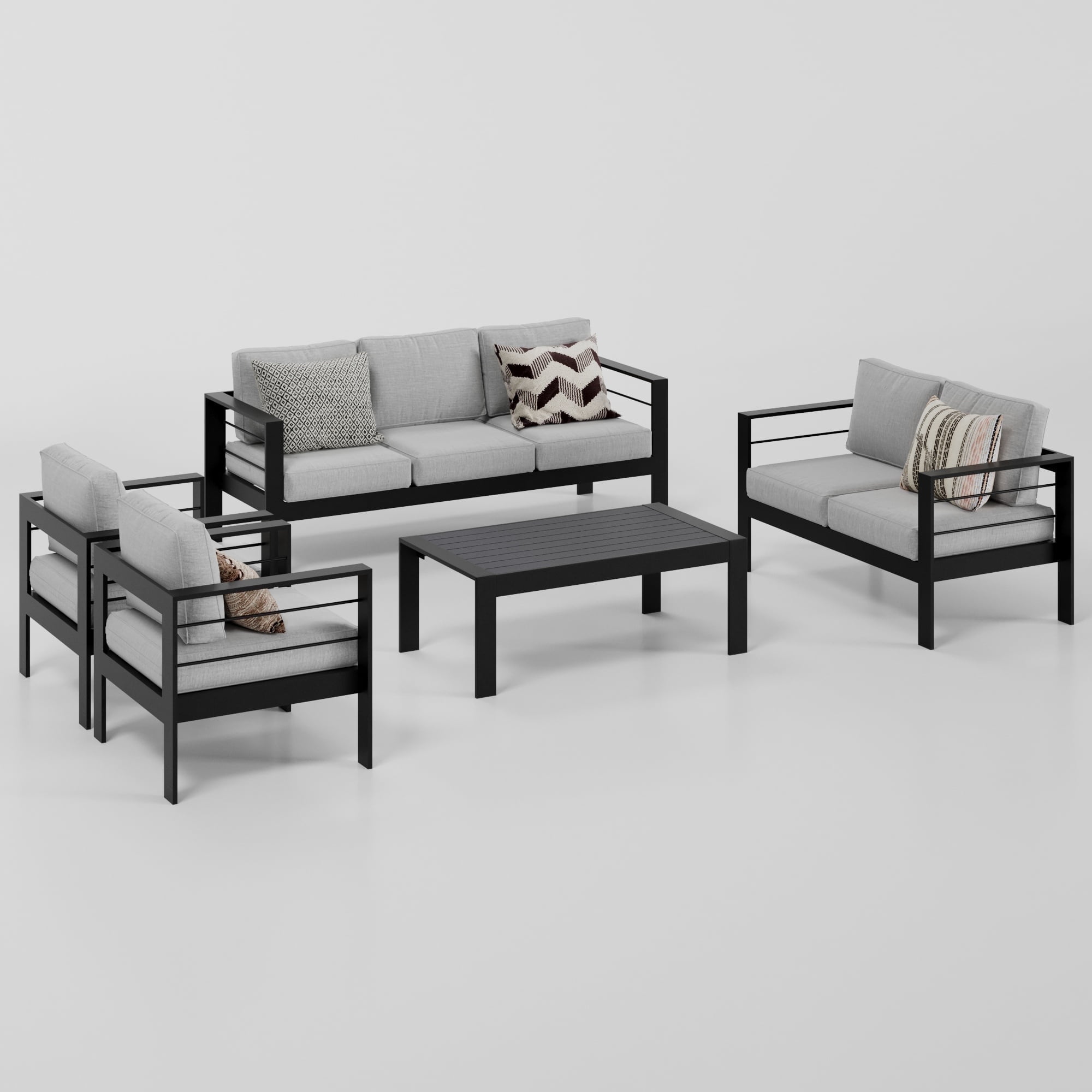 The Coupon deal of  Walmart Black Friday Deals 2025 - Superjoe 5 Pcs Outdoor Aluminum Furniture Set 7 Seats Patio Sectional Sofa Conversation Set Chat Counch Chair with Table Black Frame Light Gray Cushion