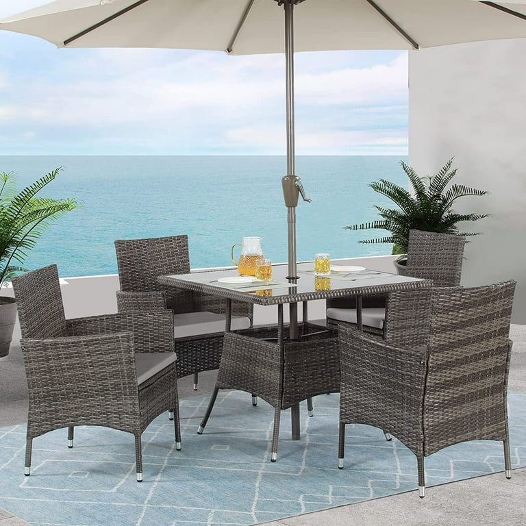 Superjoe 5-Piece Outdoor Wicker Patio Dining Set, Steel Frame