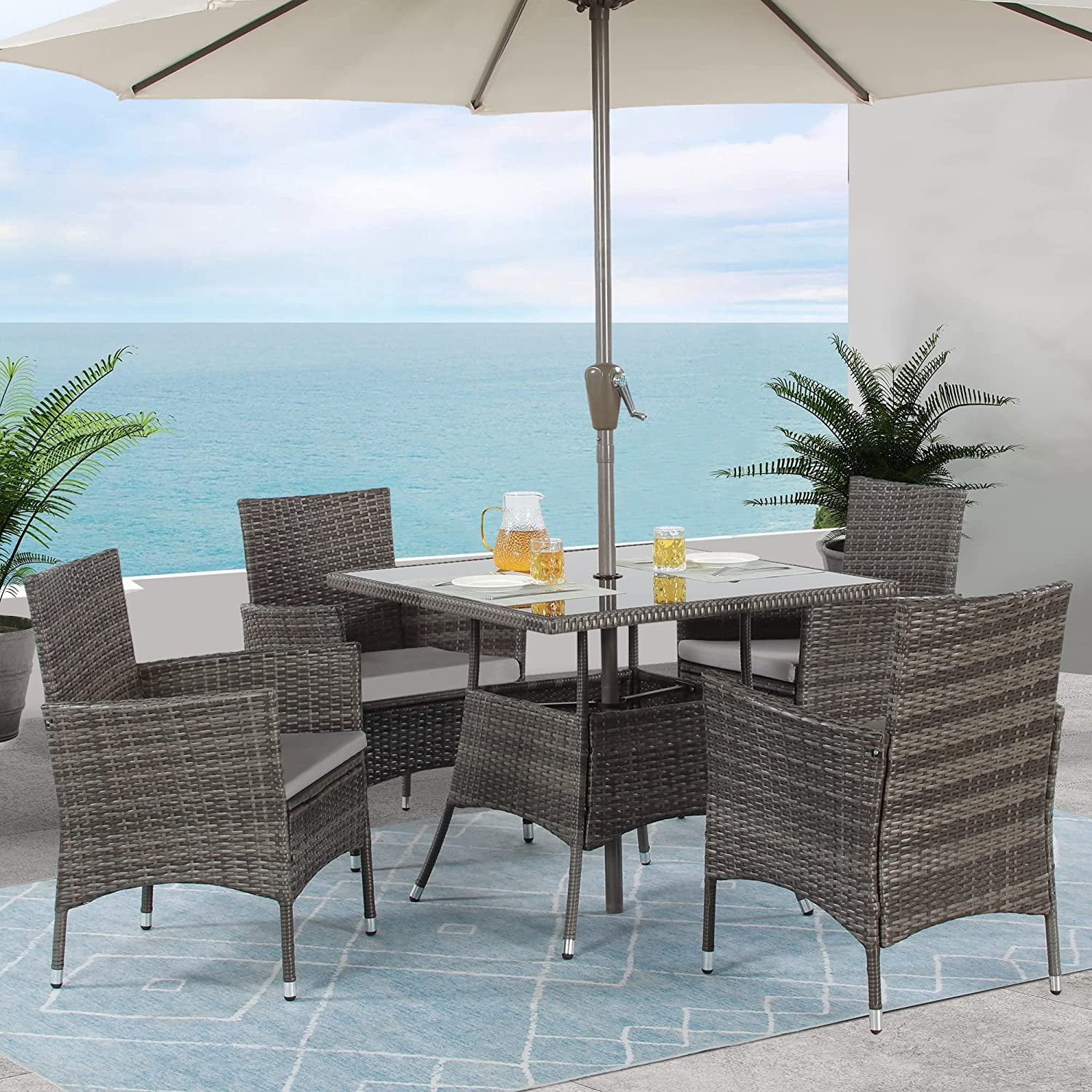 Grey rattan garden furniture with parasol hot sale