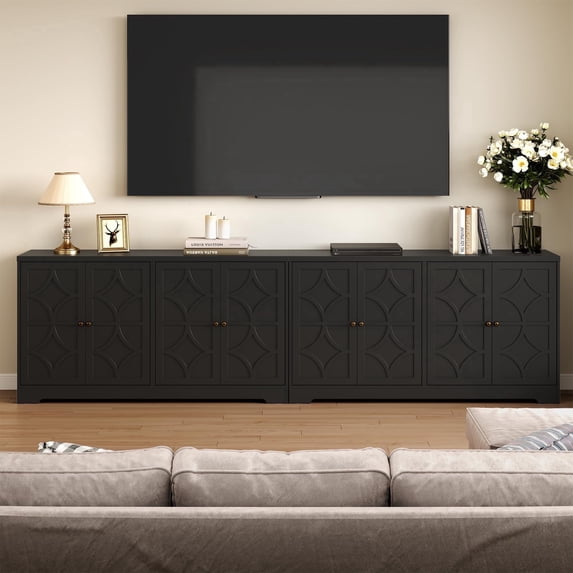 Heynemo 56" Modern Kitchen Buffet Table, Sideboard with 4 Doors and Adjustable Shelves, Wood Accent Coffee Bar Cabinet for Entryway, Living Room, Matte Black