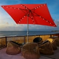 thumbnail image 1 of Superjoe 6.5×10ft LED Solar Lighted Patio Umbrella 6 Ribs Market Fade-Resistant Umbrella with Push Button Tilt & Crank, Red, 1 of 6