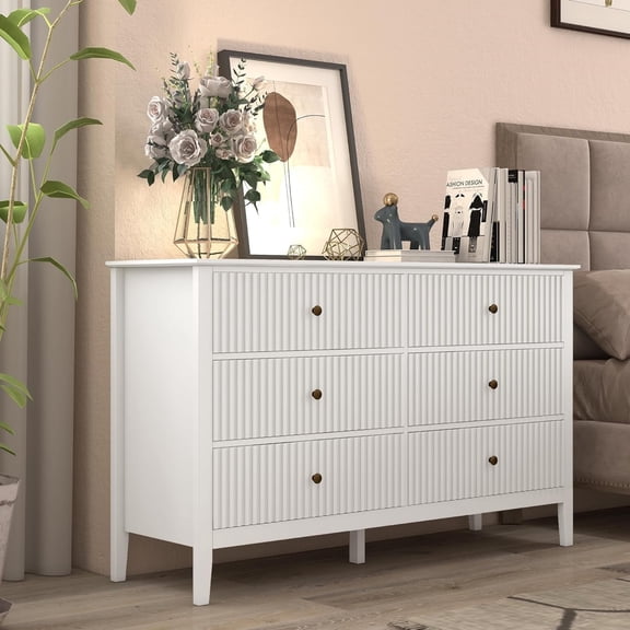 Heynemo 6 Drawer White Dresser for Bedroom, Modern Storage Chest for Living Room, Study Room