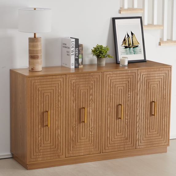 Superjoe 60'' Large Buffet Cabinet with Storage, Fluted Sideboard with Doors and Adjustable Shelves, Wood Credenzas Console Table, Coffee Bar Cabinet for Kitchen, Dining Room, Living Room, Oak