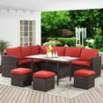 thumbnail image 1 of Superjoe 7 Pcs Outdoor Dining Sectional Sofa Couch All Weather Wicker Conversation Set with Table, Red, 1 of 10