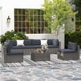 thumbnail image 1 of Superjoe 7 Pcs Outdoor Patio Sectional Sofa Set Steel Frame Black Wicker Patio Furniture Conversation Set with Coffee Table, Beige Cushion No Decorative Pillow, 1 of 6