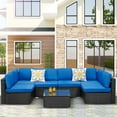 thumbnail image 1 of Superjoe 7-Piece Wicker Curved Outdoor Sectional with Coffee Table and Cushions, Black / Royal Blue, 1 of 8