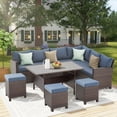 thumbnail image 1 of Superjoe 7 Pieces Outdoor Patio Furniture Set with Ottoman, Blue, 1 of 12