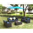 thumbnail image 1 of Superjoe 8 Pcs Outdoor Patio Furniture Set Wicker Patio Sectional Sofa Conversation Set with Coffee Table, Blue, 1 of 8