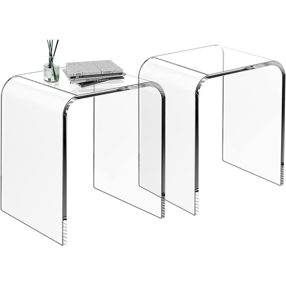 Superjoe Acrylic End Table Set of 2, Clear Lucite Coffee Table with Waterfall Edges, Contemporary Square Nightstand and Side Table for Small Living Room, Bathroom, Bedroom and Office