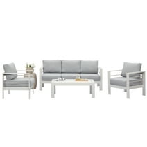 Superjoe Aluminum Outdoor Furniture Set 4 Pcs Patio Sectional Conversation Sofa Set with Coffee Table,White