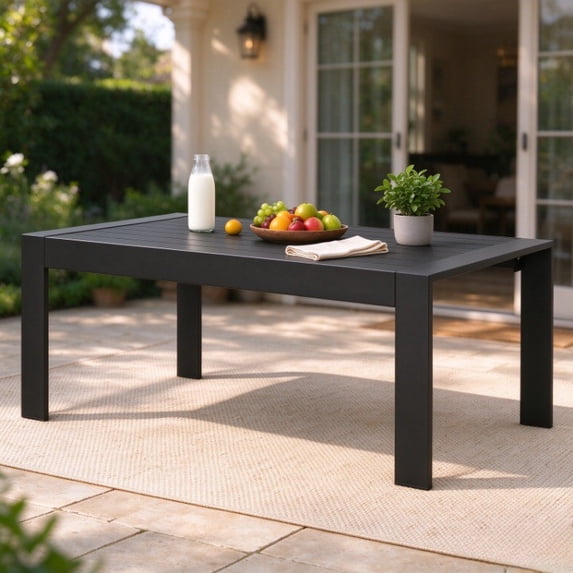 Heynemo Aluminum Outdoor Patio Furniture Coffee Table, All-Weather Outside Metal Coffee Table Modern Rectangle Coffee Table for Balcony Garden, Black
