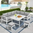 thumbnail image 1 of Superjoe Aluminum Outdoor Patio Furniture Set, Metal Outside Conversation Sets with Dining Table&2 Ottomans, Sectional Sofa Couch Seating Set with Cushion for Backyard, White, 1 of 7