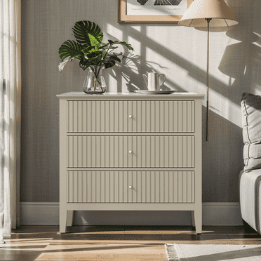 Superjoe Beige 3 Drawer Dresser, Painted 30 Inch Tall Wood Nightstand with Storage, Wide Modern Chest of Drawers with Ball Bearing Slide for Bedroom Hallway Living Room Entryway Office