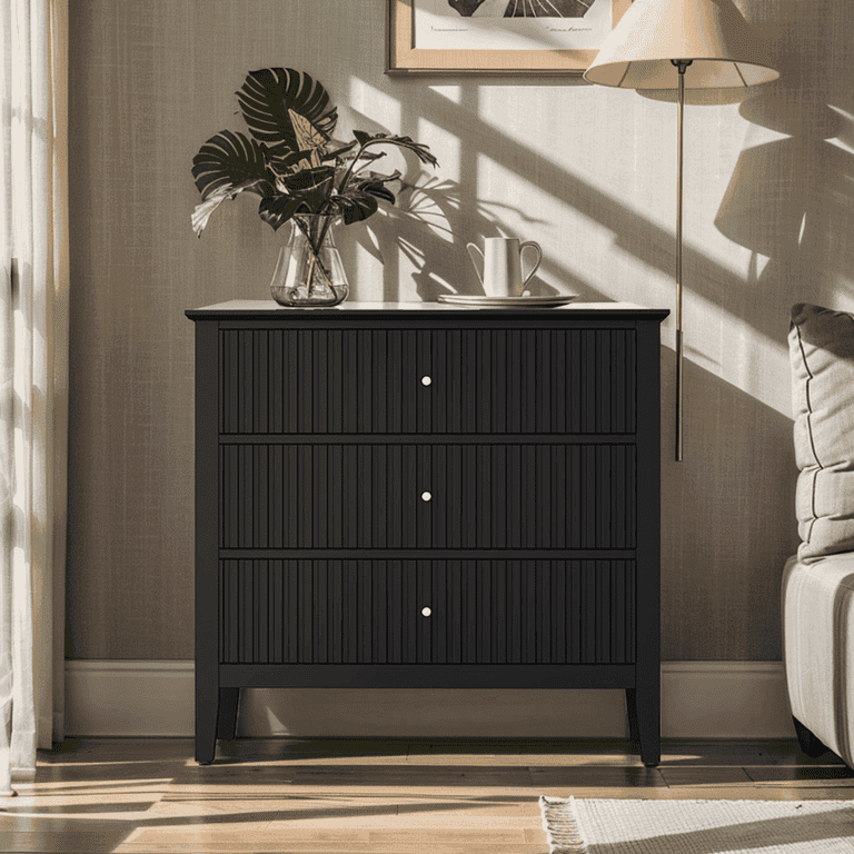 Heynemo Black 3 Drawer Dresser, 30