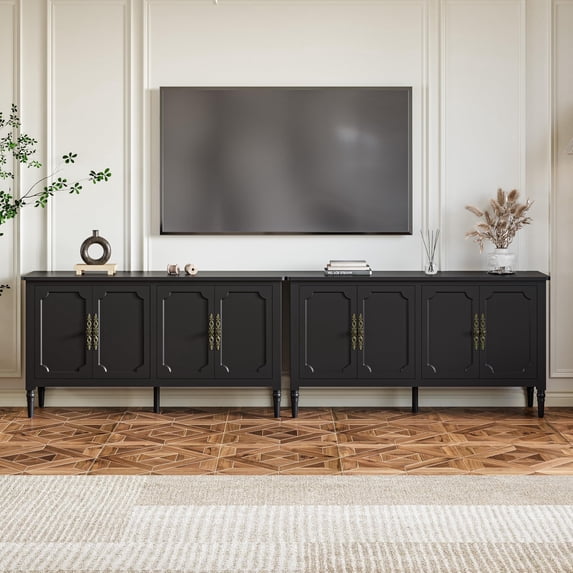 Heynemo Buffet Sideboard Table Set of 2, 59" Mid Century Console Table with 4 Doors, for Entryway, Living Room, Dining Room, Black