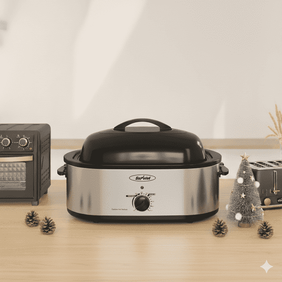 Superjoe 20 Qt Electric Roaster Oven for Turkey - Large Capacity Turkey Roaster