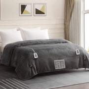 Heynemo Electric Blanket King Size 100" x 90" Heated Blanket, Dual Controllers 10 Heat Settings Auto-off Timer, Grey
