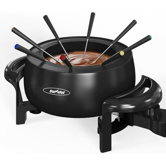 Superjoe Electric Fondue Pot Set for Melting Chocolate Cheese, 3 Quart Fondue Set with Adjustable Temperature Control and 8 Color-Coded Forks, 1000W Non-Stick Fondue Maker for Dessert, Oil and Broth