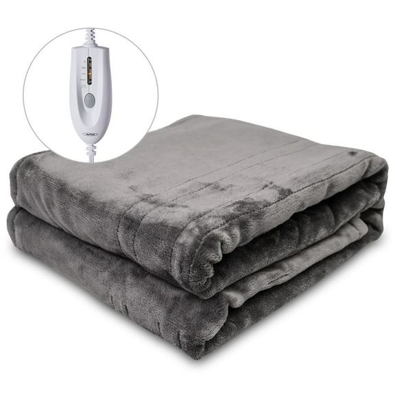 Heynemo Electric Heated Blanket, 60" x 50" Double-Layer Flannel, 4 Heat Settings and Auto-off, Holiday Gift for Family, Gray