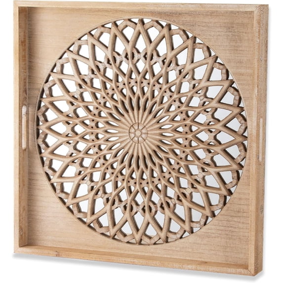 Heynemo Farmhouse Wood Wall Mirror, Square Decorative Mirrors for Wall, Small Hanging Mirror, for Living Room, Bedroom, Dining Room, Entryway, Hallway, Natural