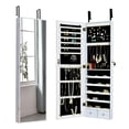 thumbnail image 1 of Superjoe Full Length Mirror Jewelry Cabinet Over Door Wood Jewelry Armoire Organizer Lockable with 6 LEDs and 2 Drawers,White, 1 of 6