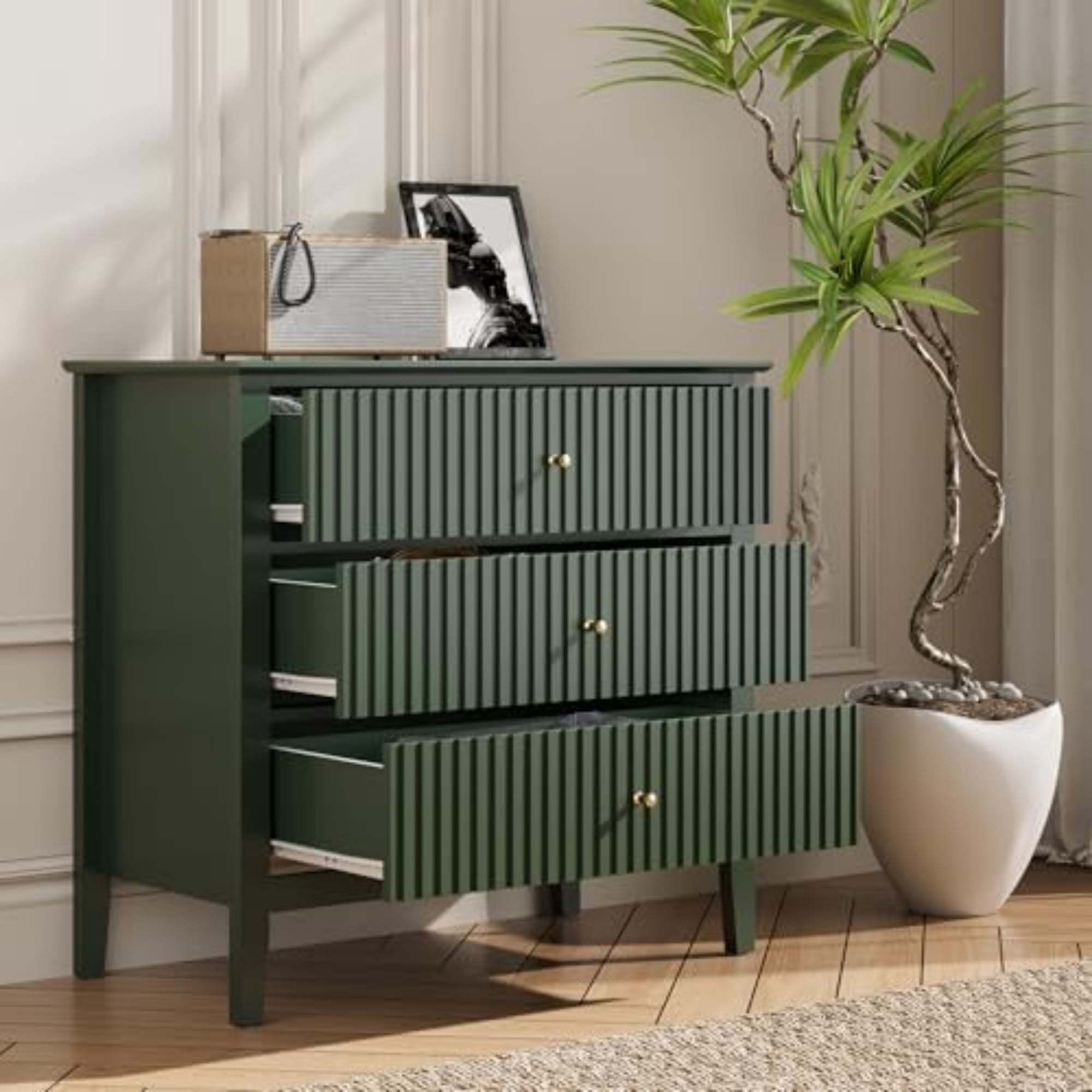 Superjoe Green 3 Drawer Dresser, Painted 30 Inch Tall Wood Nightstand ...