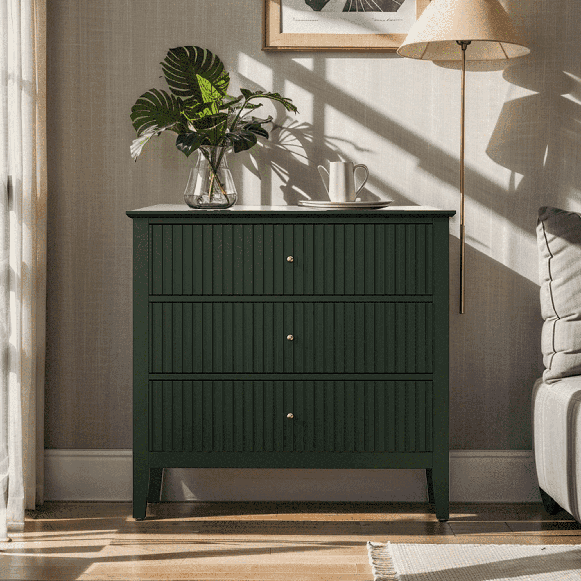 Superjoe Green 3 Drawer Dresser, Painted 30 Inch Tall Wood