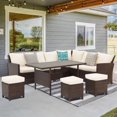thumbnail image 1 of Superjoe High Curved Back 7-Piece Wicker Dining Sectional Sofa with Dining Table and Chair, Ivory, 1 of 12
