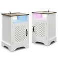 thumbnail image 1 of Superjoe LED Nightstand Set of 2 with Charging Station, Bedside Table with Storage Cabinet and Shelf, Rustic End Table, Farmhouse Wooden Side Table, for Bedroom, Living Room, White and Rustic Oak, 1 of 8