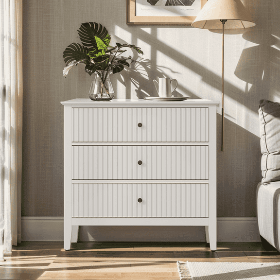Heynemo Large White 3 Drawer Dresser, Painted 30" Tall Wood Nightstand with Storage, for Bedroom Hallway Living Room
