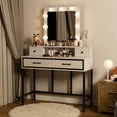 thumbnail image 1 of Heynemo Makeup Vanity 3 Color Hollywood Mirror with Dimmable Lighted, Vanity Table with 4 Drawers for Women Girls, Dressing Desk for Bedroom, Beauty Room, White, 1 of 8