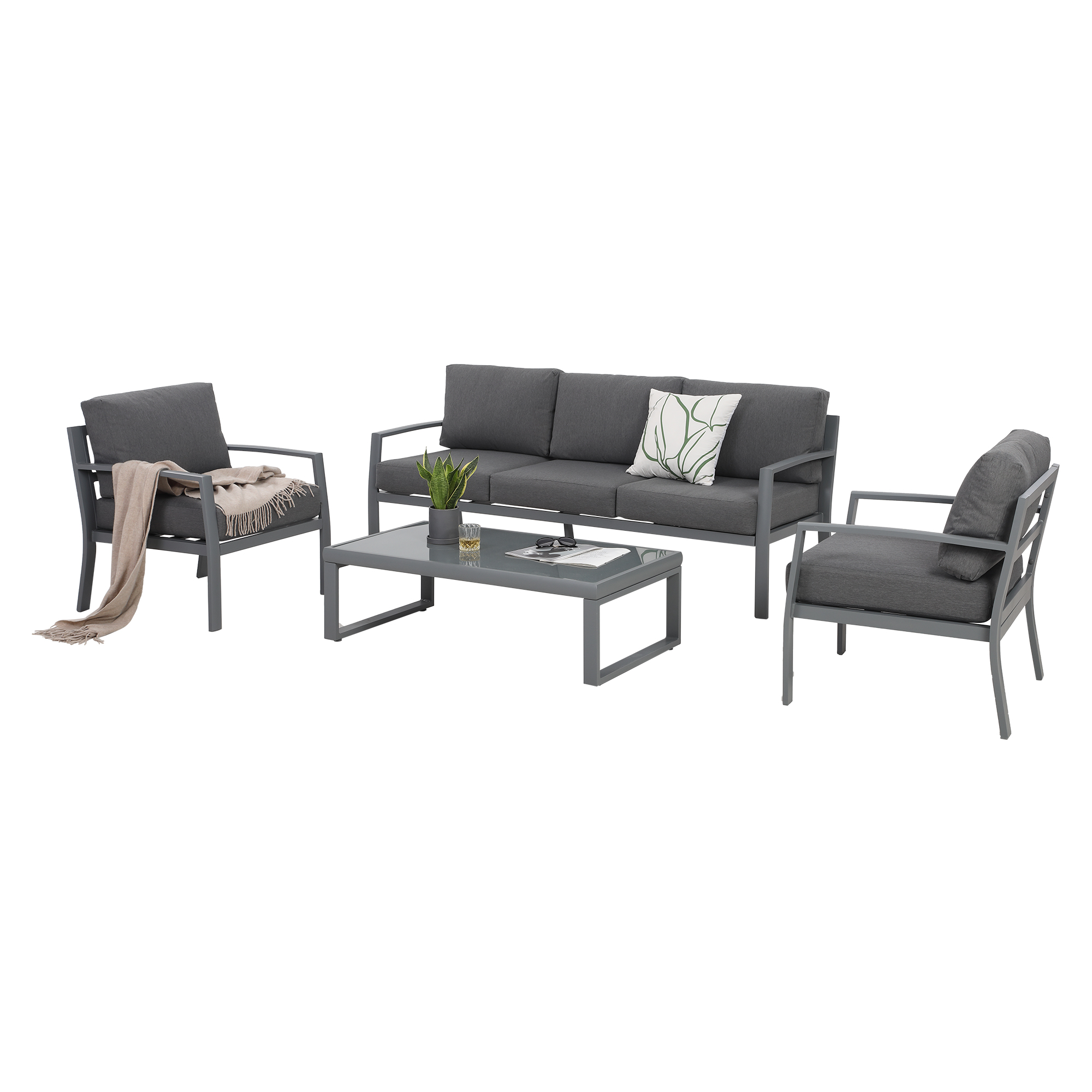 Superjoe Metal Patio Outdoor Furniture Set, 4 Piece Outdoor Deep Seating Conversation Sets with
