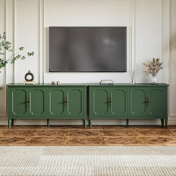 Heynemo Modern Buffet Sideboard Set of 2, 58" Mid Century Console Table with 4 Doors for Entryway, Living Room, Dining Room, Green