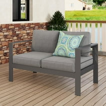 Superjoe Outdoor 2-Seat Patio Aluminum Loveseat Sofa Couch Furniture with Light Grey Cushions, Grey