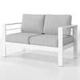 thumbnail image 1 of Superjoe Outdoor 2-Seat Patio Aluminum Loveseat Sofa Couch Furniture with Light Grey Cushions, White, 1 of 10