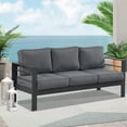 thumbnail image 1 of Heynemo 3 Seats Patio Aluminum Sofa Furniture, Metal Outdoor Couch with Cushions, Dark Grey, 1 of 8
