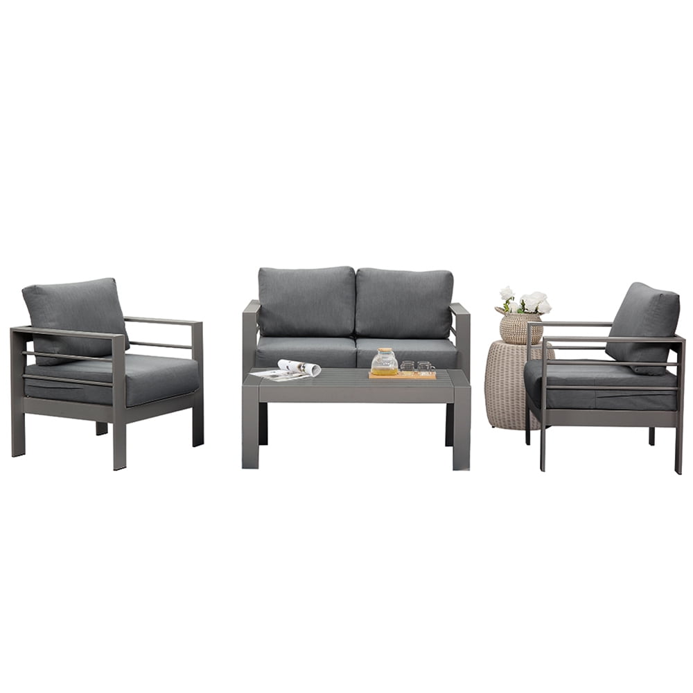 Superjoe Outdoor Aluminum Furniture Set Pcs Patio Sectional Chat Sofa  Conversation Set with Table,Gray